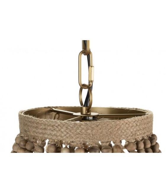 Lámpara de techo con tres luces en madera y fibras naturales 1