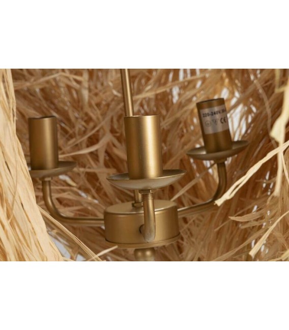 Lámpara de techo con tres luces en madera y fibras naturales 2