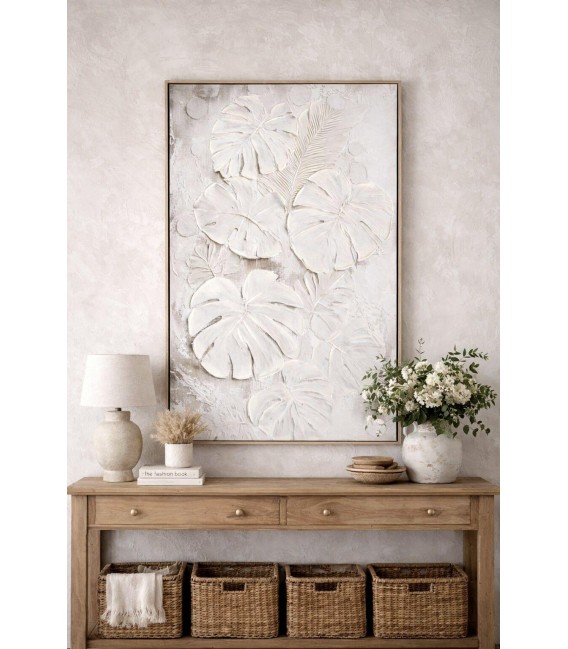 Cuadro vertical grande lienzo tonos crudos marco poliestireno Mdmhogar