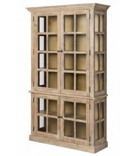 Vitrina XL madera pino reciclado natural cuatro puertas cristal