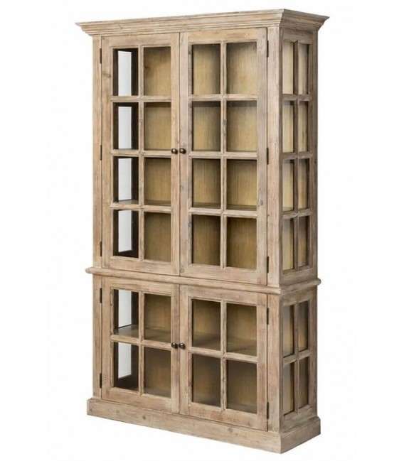 Vitrina XL madera pino reciclado natural cuatro puertas cristal