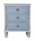 Mesita noche madera abeto decapada azul blanco 3 cajones metal2