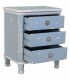 Mesita noche madera abeto decapada azul blanco 3 cajones metal3
