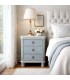 Mesita noche madera abeto decapada azul blanco 3 cajones metal Mdmhogar