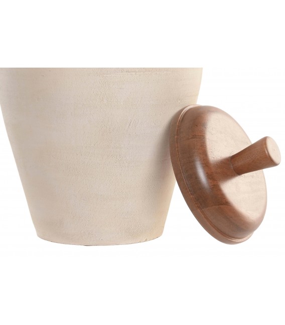 Tibor terracota cruda con tapa de madera natural rústico 3