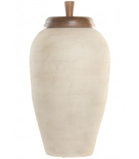Tibor terracota cruda con tapa de madera natural rústico