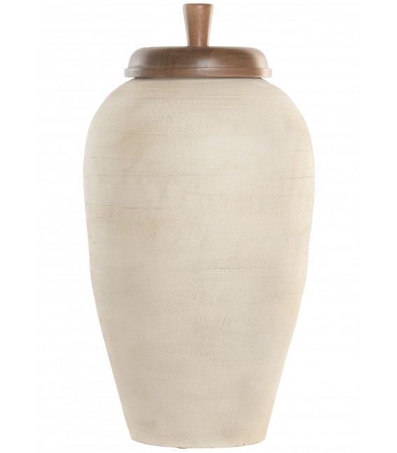 Tibor terracota cruda con tapa de madera natural rústico