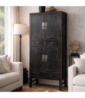 Armario alacena madera álamo negro con cuatro puertas y dos cajones Mdmhogar