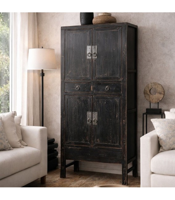 Armario alacena madera álamo negro con cuatro puertas y dos cajones Mdmhogar