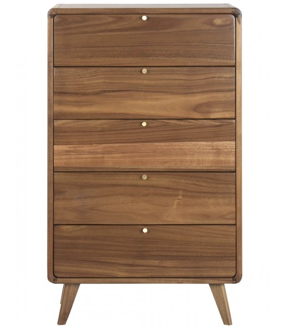 Sinfonier madera acacia nogal con cinco cajones y metal dorado 1