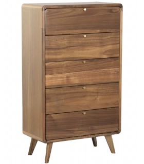 Sinfonier madera acacia nogal con cinco cajones y metal dorado