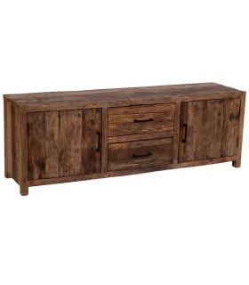 Mueble TV pino reciclado nogal con dos puertas y dos cajones