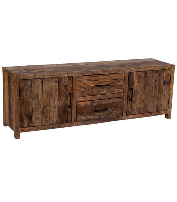 Mueble TV pino reciclado nogal con dos puertas y dos cajones
