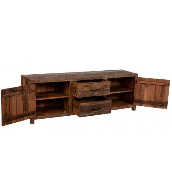Mueble TV pino reciclado nogal con dos puertas y dos cajones 2