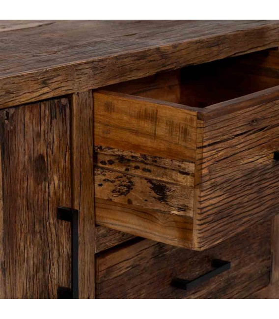 Mueble TV pino reciclado nogal con dos puertas y dos cajones 5