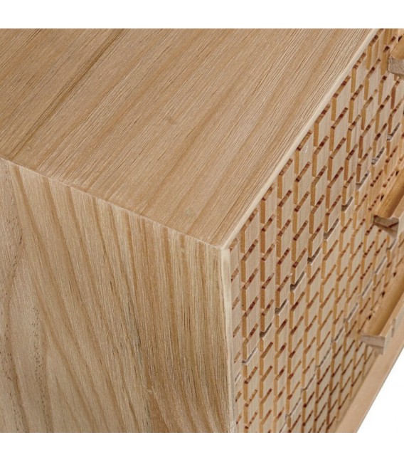 Mesita noche pino natural con tres cajones madera tallada 3