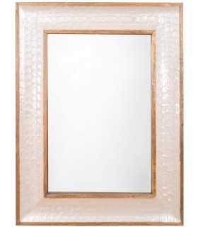 Espejo rectangular madera mango con nácar blanco natural brillo