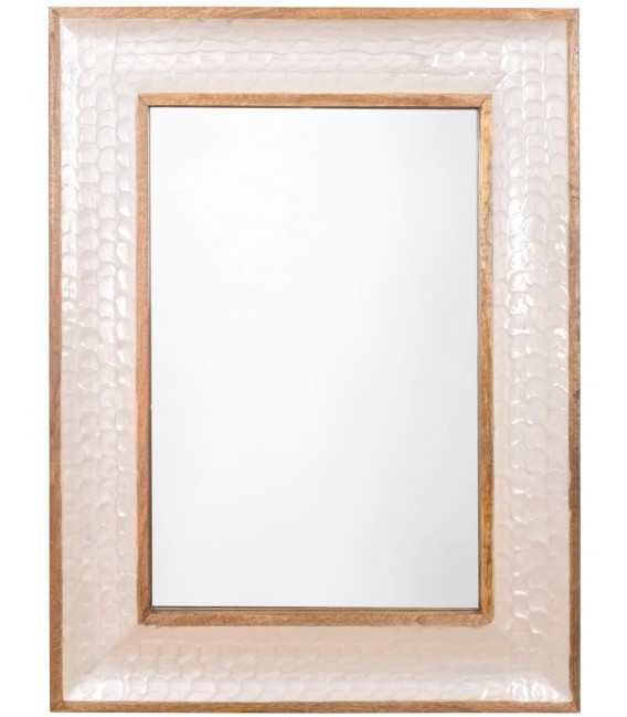 Espejo rectangular madera mango con nácar blanco natural brillo