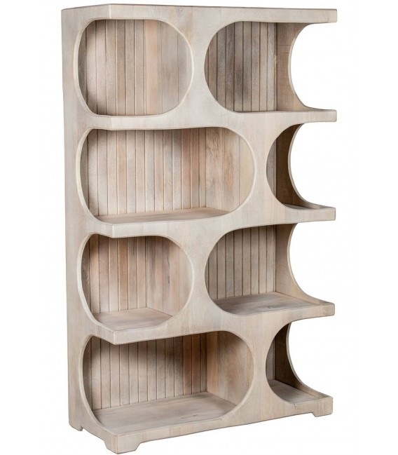 Estantería baja madera mango blanqueada natural con estantes