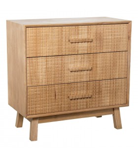 Cómoda pequeña madera pino natural con tres cajones tallada eco