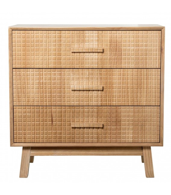 Cómoda pequeña madera pino natural con tres cajones tallada eco 1