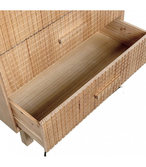 Cómoda pequeña madera pino natural con tres cajones tallada eco 5