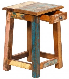 Mesita noche pequeña madera reciclada decapada azul crema