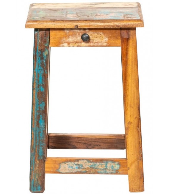 Mesita noche pequeña madera reciclada decapada azul crema 1