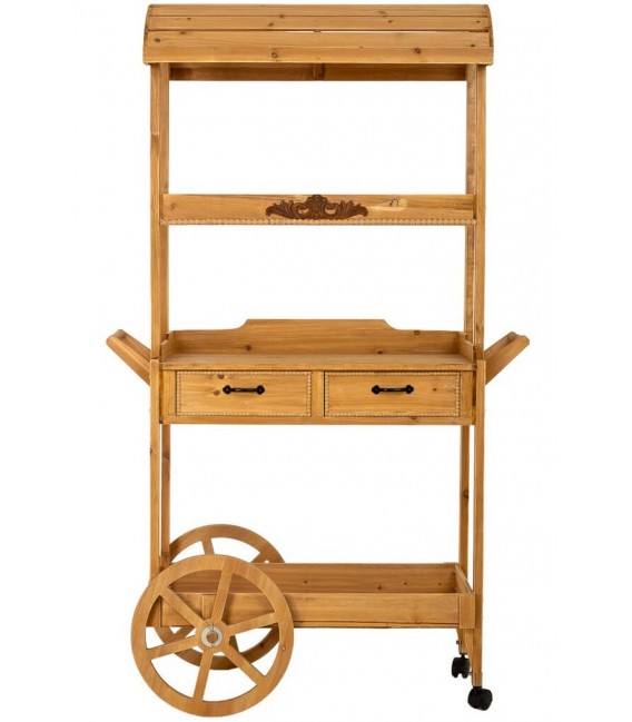 Carro expositor grande madera abeto miel con dos cajones 1