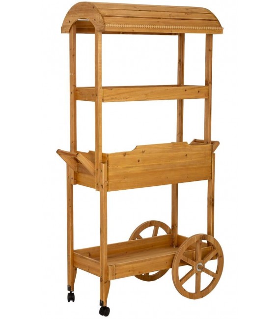 Carro expositor grande madera abeto miel con dos cajones 4