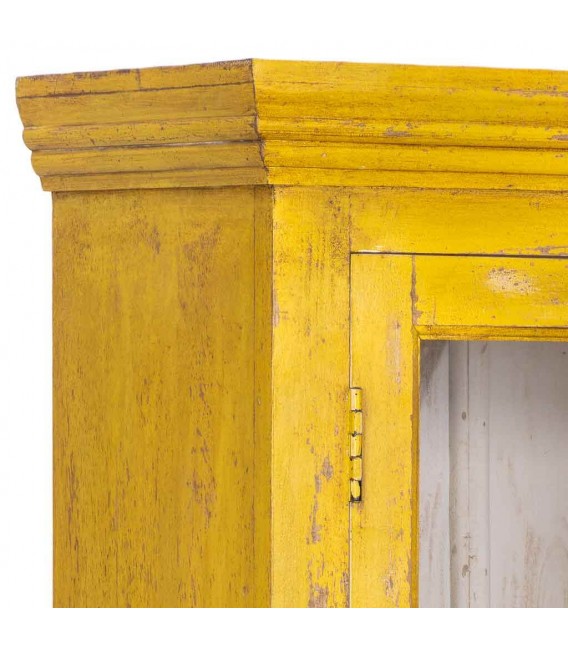 Vitrina madera mango amarilla decapada con dos puertas cristal 4