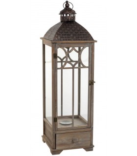 Farol muy alto madera abeto gris con puerta cristal y cajón