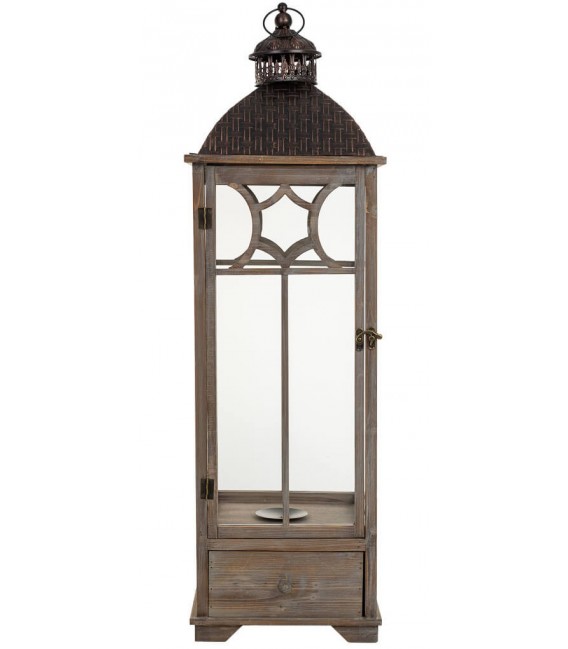 Farol muy alto madera abeto gris con puerta cristal y cajón 1