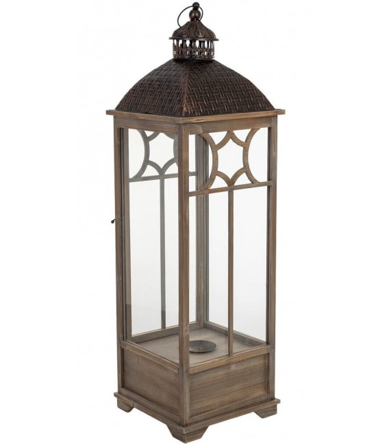 Farol muy alto madera abeto gris con puerta cristal y cajón 2