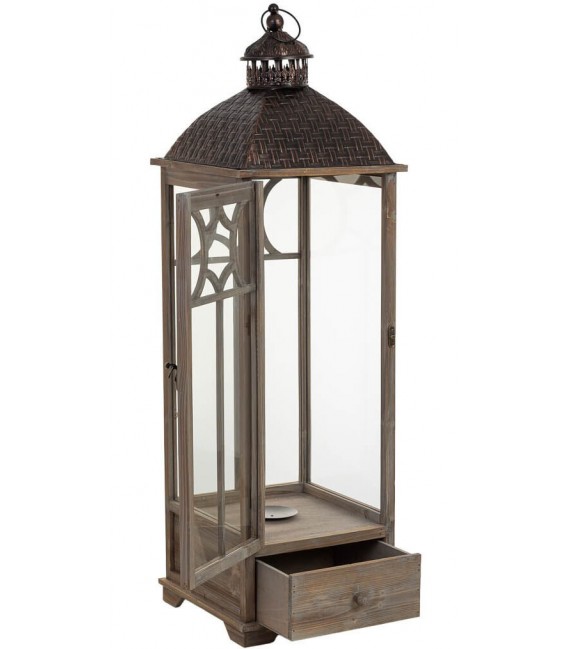 Farol muy alto madera abeto gris con puerta cristal y cajón 3