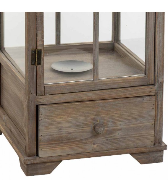 Farol muy alto madera abeto gris con puerta cristal y cajón 6