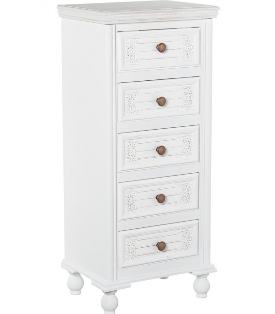 Sinfonier pequeño madera pino blanco con cinco cajones tallados