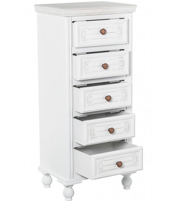 Sinfonier pequeño madera pino blanco con cinco cajones tallados 2