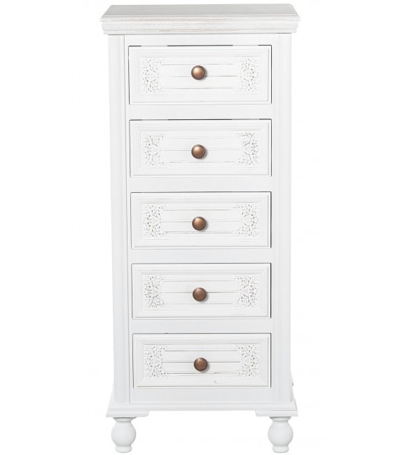 Sinfonier pequeño madera pino blanco con cinco cajones tallados 1