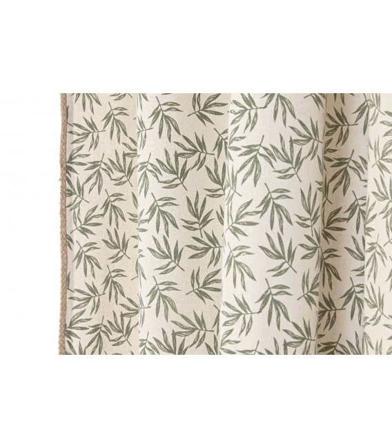 Set 2 cortinas algodón beige estampado verde con anillas cromadas 2