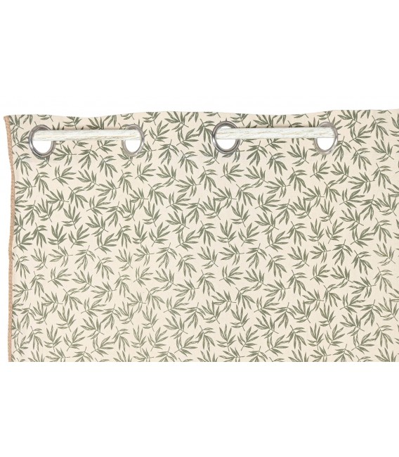 Set 2 cortinas algodón beige estampado verde con anillas cromadas 1