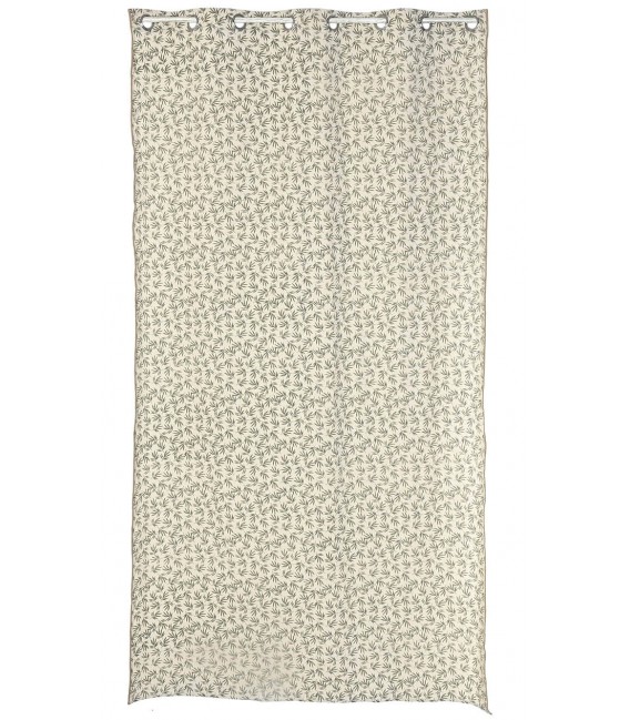 Set 2 cortinas algodón beige estampado verde con anillas cromadas