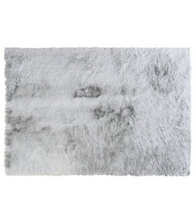 Alfombra grande rectangular de poliéster gris claro pelo largo 1