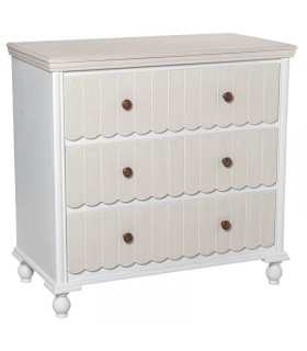 Cómoda pequeña madera pino blanqueada y beige 3 cajones