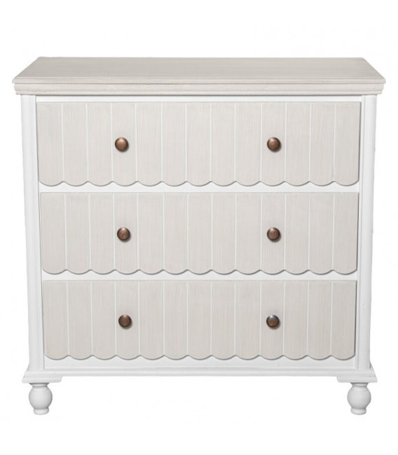 Cómoda pequeña madera pino blanqueada y beige 3 cajones 1