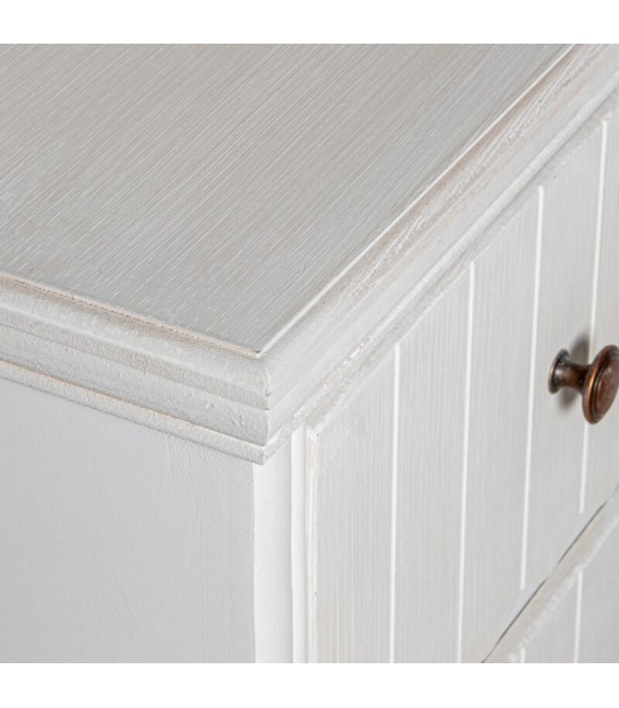 Cómoda pequeña madera pino blanqueada y beige 3 cajones 3