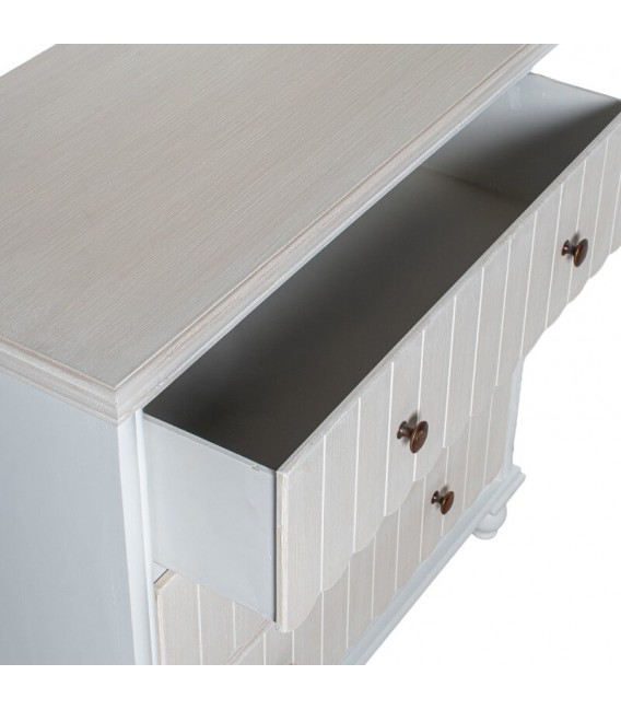 Cómoda pequeña madera pino blanqueada y beige 3 cajones 4