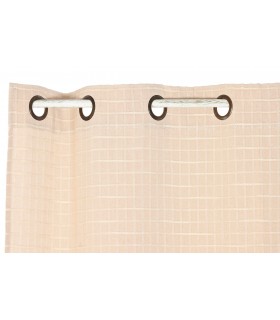 Set 2 cortinas boho beige de algodón y poliéster con cuadros bordados