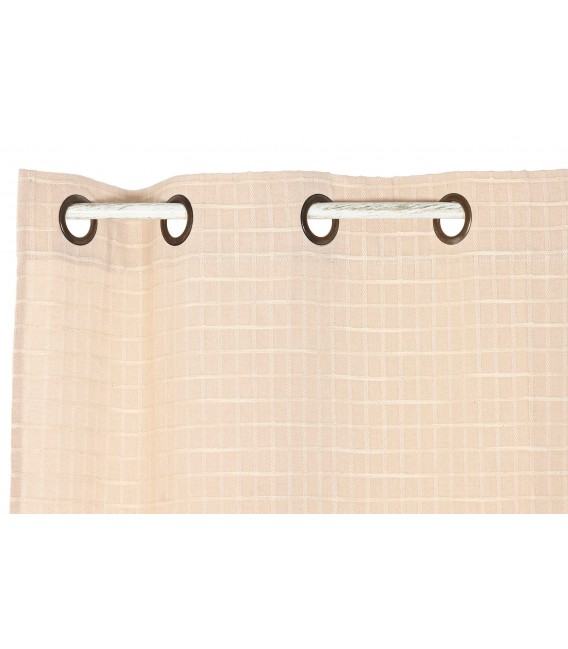 Set 2 cortinas boho beige de algodón y poliéster con cuadros bordados