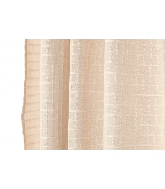 Set 2 cortinas boho beige de algodón y poliéster con cuadros bordados2